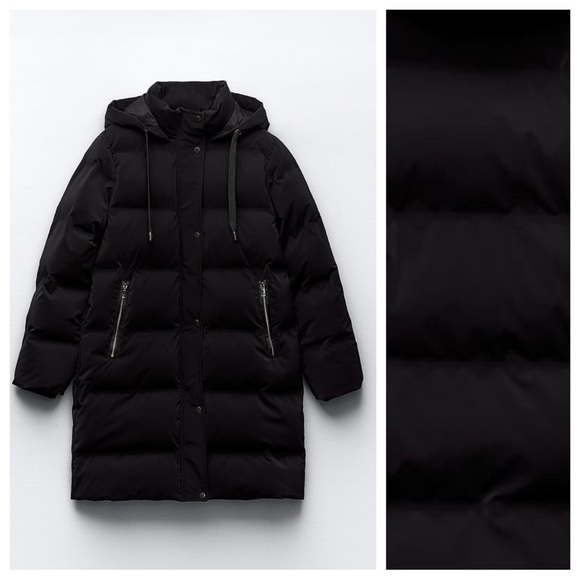 NWT Zara Black Quilted Windproof Jacket with Hood. Size L. - Picture 6 of 16